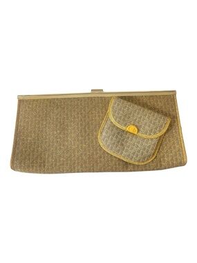 Dior Vintage Monograph Gold Clutch with Coin Purse Designer Logo